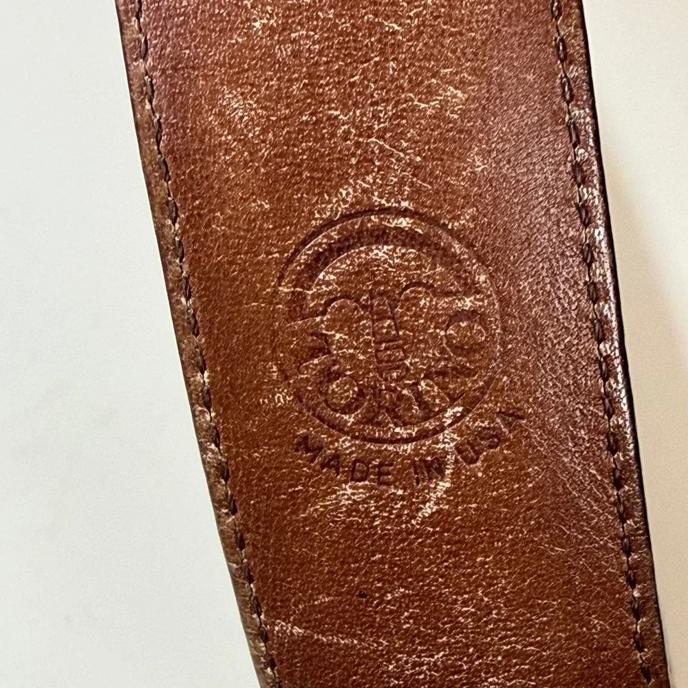 VTG Torino Aniline Kipskin Shoulders Brown Leather Belt Brass Buckle USA Made 36